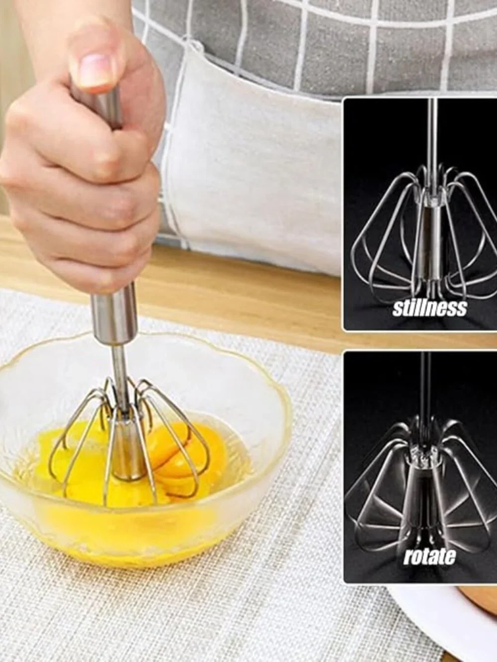 Handheld Mixer, Stainless Steel Semi-Automatic Whisk Rotating Semi-Automatic Egg